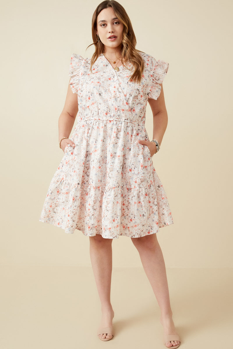 Floral Print Eyelet Ruffle Tank Dress