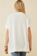 HY6862 OFF WHITE Womens Cable Detail Knit Banded Dolman Vneck Top Back