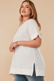 HY6862W Off White Plus Cable Detail Knit Banded Dolman Vneck Top Full Body