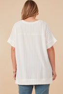 HY6862W Off White Plus Cable Detail Knit Banded Dolman Vneck Top Side