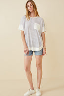 HY6870 LAVENDER Womens Ribbed Knit Contrast Detail Pocket Tee Full Body