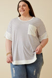 Ribbed Knit Contrast Detail Pocket Tee