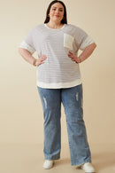 HY6870W Lavender Plus Ribbed Knit Contrast Detail Pocket Tee Gif