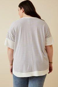 HY6870W Lavender Plus Ribbed Knit Contrast Detail Pocket Tee Side