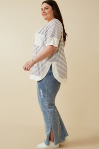 HY6870W Lavender Plus Ribbed Knit Contrast Detail Pocket Tee Back