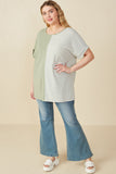 HY6871W Sage Women Short Sleeve Textured Knit Contrast Stripe Tee Gif
