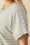 HY6871W Sage Plus Short Sleeve Textured Knit Contrast Stripe Tee Full Body