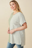 HY6871W Sage Plus Short Sleeve Textured Knit Contrast Stripe Tee Back