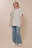 HY6871 Sage Women Short Sleeve Textured Knit Contrast Stripe Tee Back