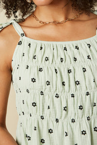 HY6884 Mint Womens Polka Dot Tie Strap Smocked Dress Front