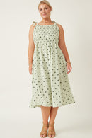 HY6884 Mint Womens Polka Dot Tie Strap Smocked Dress Full Body