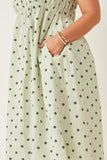 HY6884W Mint Womens Polka Dot Tie Strap Smocked Dress Gif