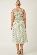 HY6884W Mint Womens Polka Dot Tie Strap Smocked Dress Front