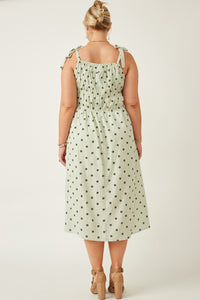HY6884W Mint Womens Polka Dot Tie Strap Smocked Dress Front