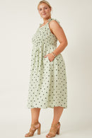 HY6884W Mint Womens Polka Dot Tie Strap Smocked Dress Detail