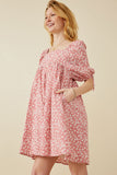 HY6892 PINK Womens Ditsy Floral Square Neck Poplin Dress Full Body