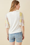 HY6894 OFF WHITE Womens Contrast Print Flutter Sleeve Top Side