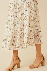 HY6908W Ivory Plus Floral Tiered Chiffon Skirt Gif