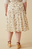 HY6908 IVORY Women Floral Tiered Chiffon Skirt Side