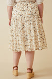 HY6908 IVORY Women Floral Tiered Chiffon Skirt Side