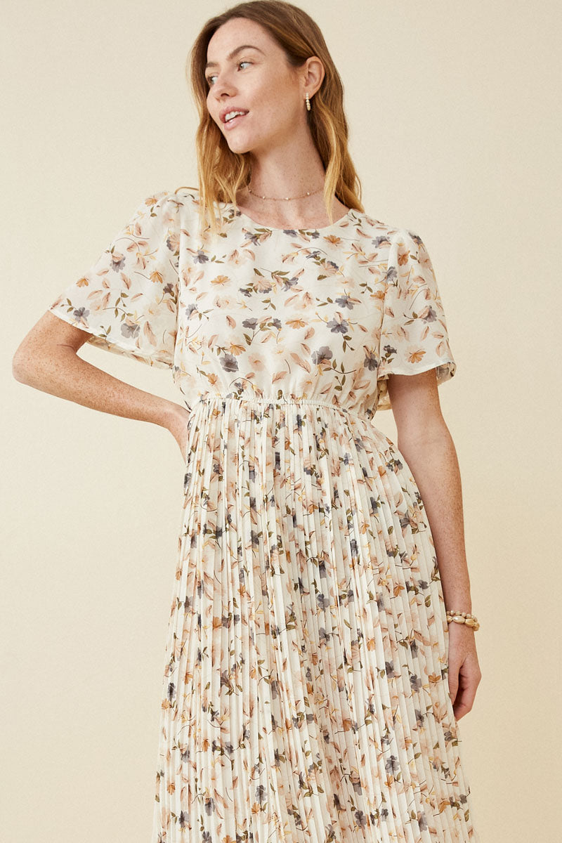Womens Floral Pleated Dress | Boho Inspired Inclusive Outfits Off White / 2XL Off White *Women's Dresses Casual Dresses Hayden Los Angeles Womens Floral Pleated Dress | Boho Inspired Inclusive Outfits Off White / 2XL Off White *Women's Dresses Casual Dresses Hayden Los Angeles