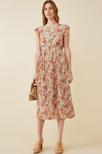 HY6910W MINT Plus Floral Pleated Skirt Ruffle Tank Dress Front