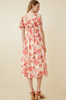 HY6914W Red Plus Floral Smocked Square Neck Dress Back