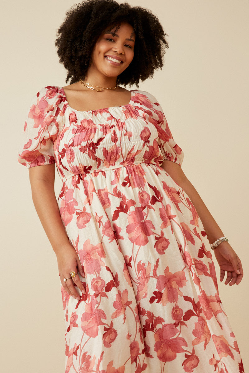 Floral Smocked Dress, Red L
