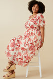 HY6914 RED Womens Textured Floral Smocked Square Neck Dress Side