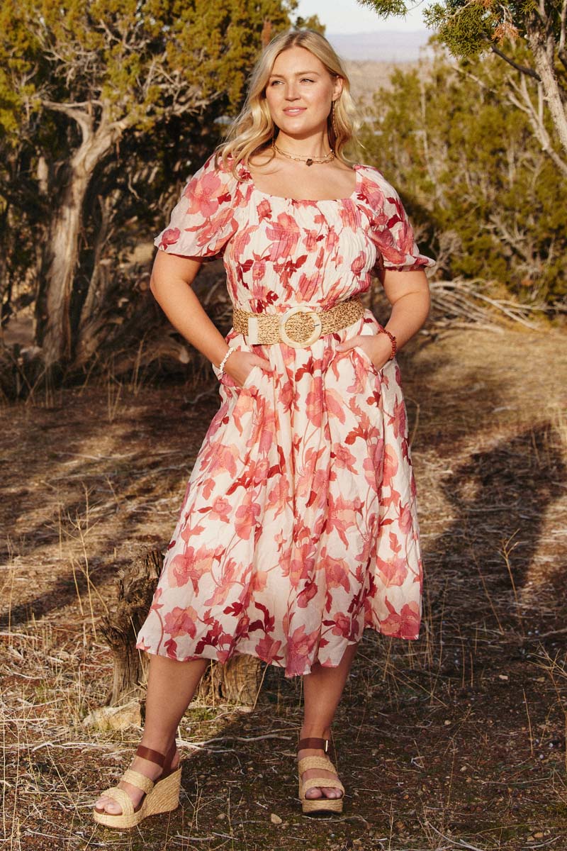 boho smocked dress Womens Smocked Floral Dress
