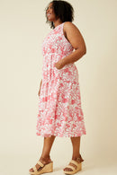 HY6923W Pink Plus Tropical Floral Smocked Yoke Dress Detail