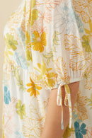 HY6926W Off White Plus Textured Botanical Print Shirred Front Top Full Body