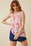 HY6930 PINK Womens Tropical Floral Smocked Tank Front