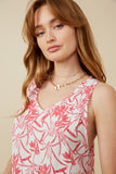 HY6930 PINK Womens Tropical Floral Smocked Tank Detail