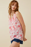 HY6930 PINK Womens Tropical Floral Smocked Tank Side