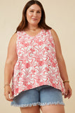 HY6930W PINK Plus Tropical Floral Smocked Tank Front