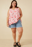 HY6930W PINK Plus Tropical Floral Smocked Tank Gif