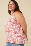 HY6930W PINK Plus Tropical Floral Smocked Tank Full Body