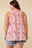 HY6930W PINK Plus Tropical Floral Smocked Tank Side