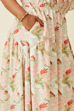 HY6932W Sage Plus Floral Smocked Panel Ruffle Detail Dress Detail