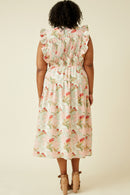 HY6932W Sage Plus Floral Smocked Panel Ruffle Detail Dress Back