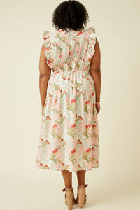 HY6932W Sage Plus Floral Smocked Panel Ruffle Detail Dress Back