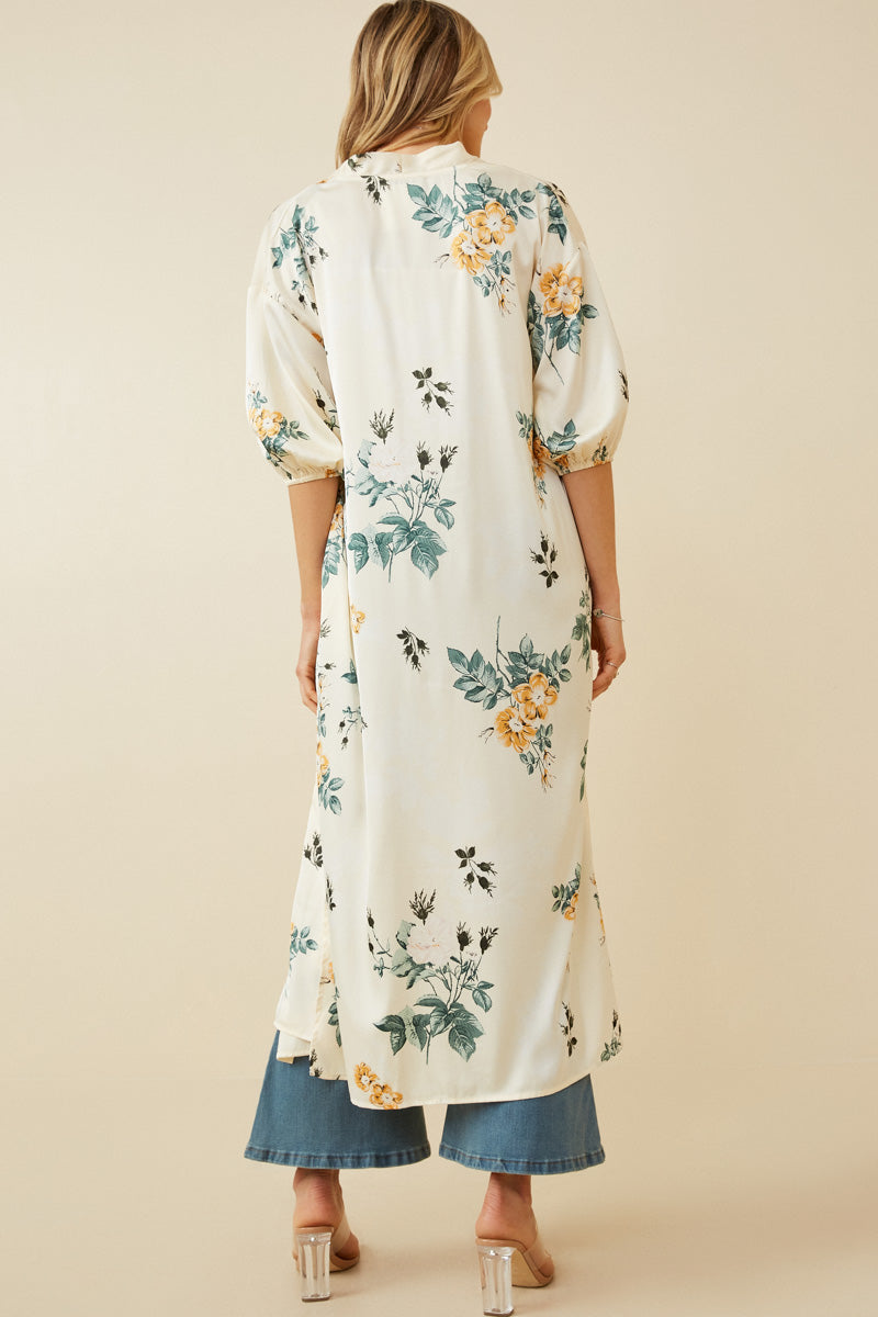 HY6933W Cream Plus Satin Floral Open Duster Back