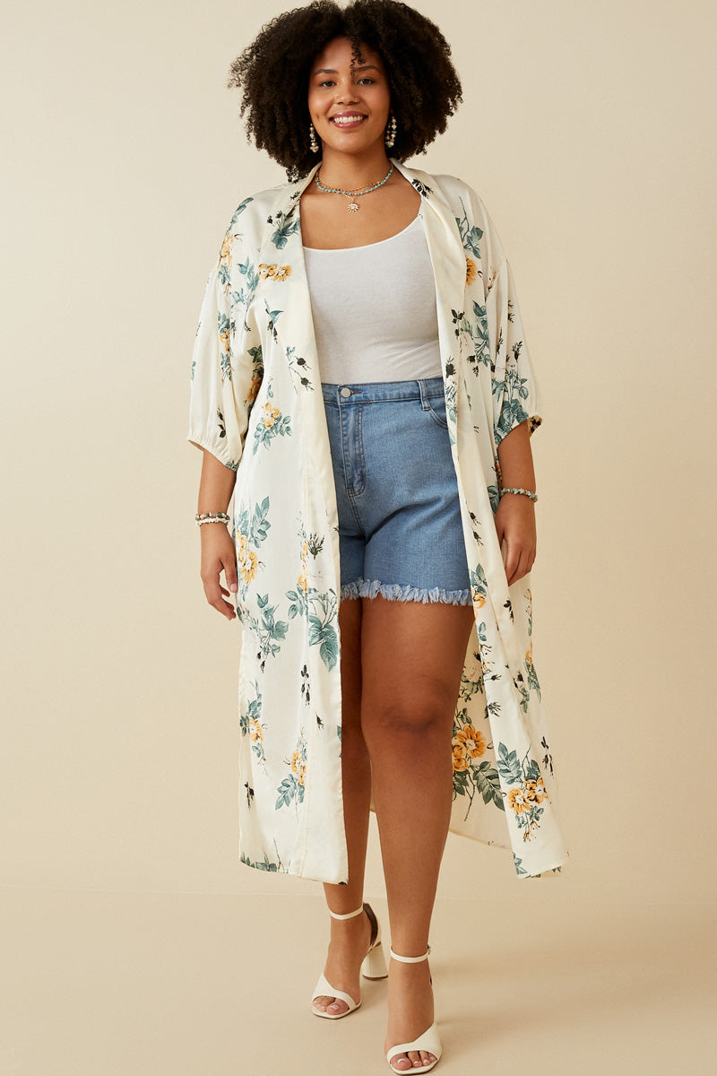 Satin Floral Open Duster