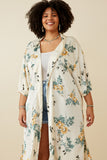 HY6933 Cream Plus Satin Floral Open Duster Full Body