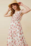 HY6938 Off White Womens Floral Chiffon Smocked Tank Dress Side