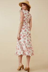 HY6938 OFF WHITE Plus Floral Chiffon Smocked Tank Dress Full Body