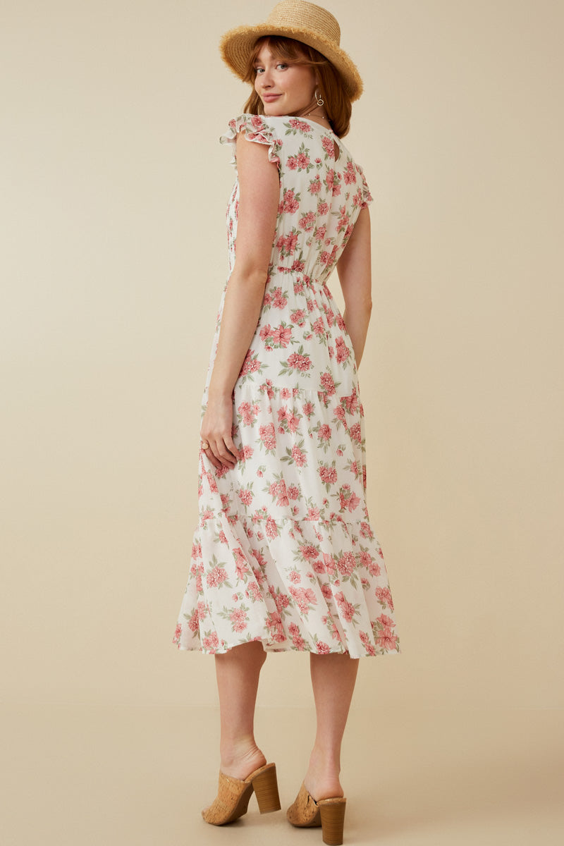 HY6938 OFF WHITE Plus Floral Chiffon Smocked Tank Dress Full Body