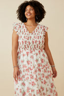 HY6938W OFF WHITE Plus Floral Chiffon Smocked Tank Dress Front