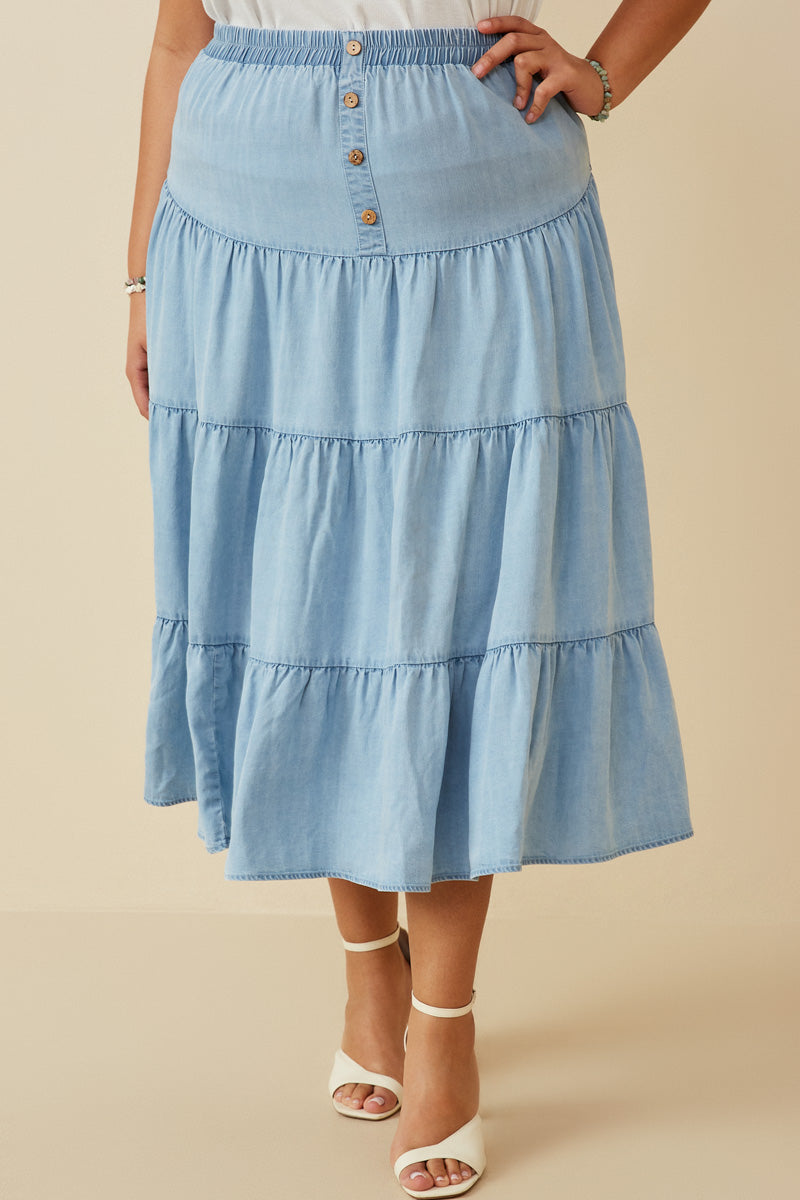 Tiered Button Front Tencel Skirt